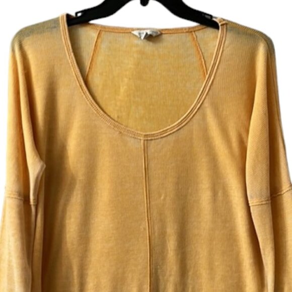 Lucky Brand Burnout Waffle Knit Thermal Tee in Orange Long Sleeve Scoop Neck - Picture 2 of 8